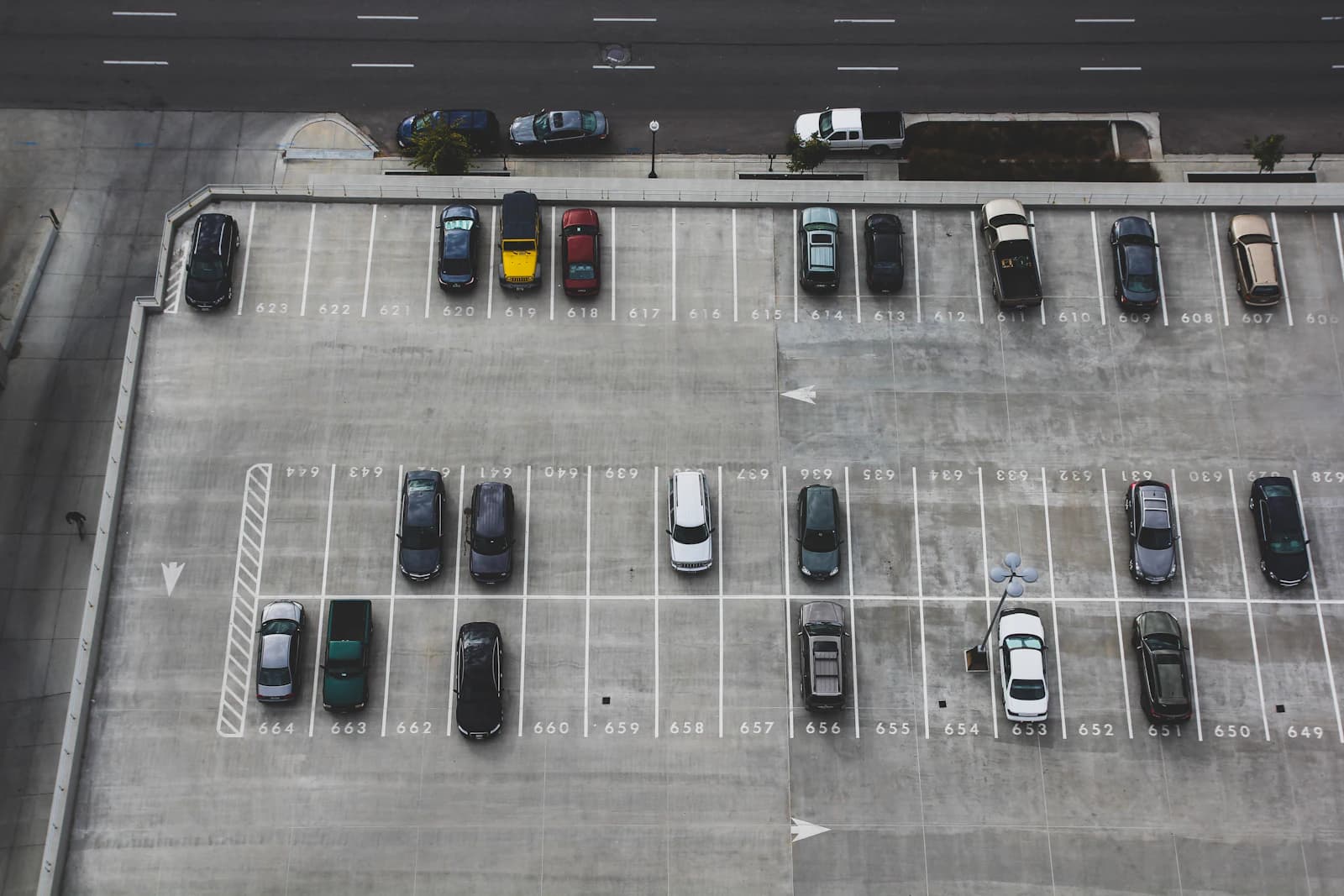 Aerial view of cars in a car park