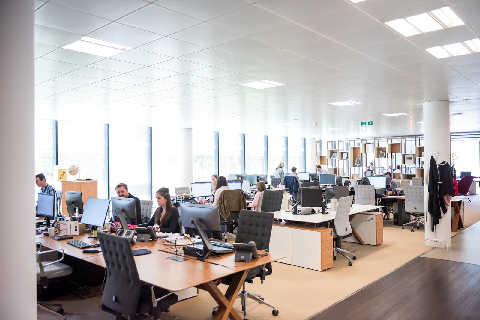 An open-plan office with people at work