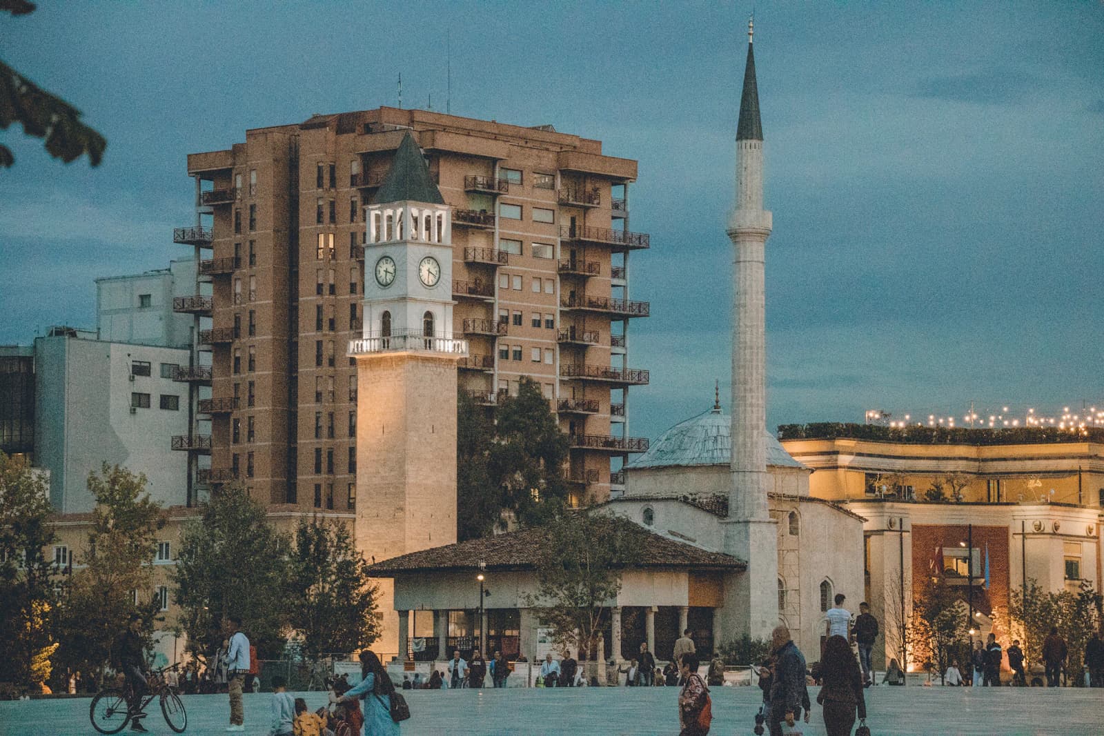 Skanderbeg Square in Tirana at dusk